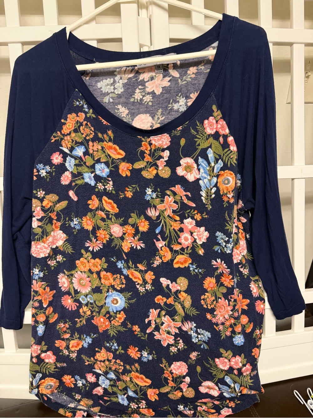 Absolutely Famous Navy Floral Raglan Top